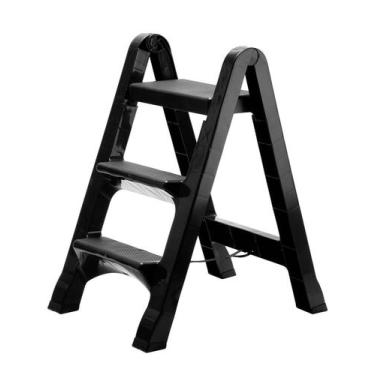 Imagem de Escada Banqueta Agraplast 3 Degraus Plástico Dobrável, Todo Preto