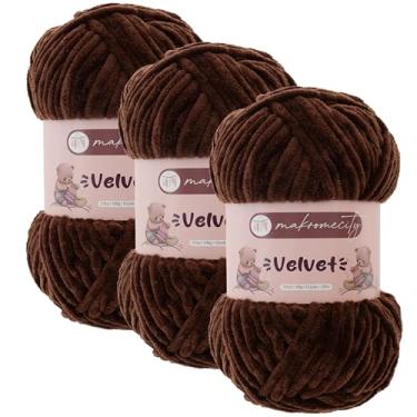 Imagem de Makromecity 3 novelos de fio de veludo 100 g (3,5 oz) / 120 m (132 jardas) fio de chenille premium 100% poliéster, ultra macio, antibolinhas, lavável na máquina, 30 cores para tricô (café amargo, 3