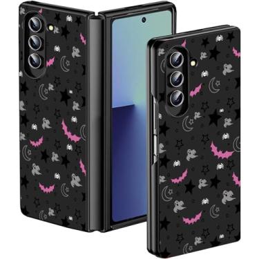 Imagem de BWEGRHE Morcego de caveira gótica lua estrelas para Samsung Galaxy Z Fold 7, capa fina de policarbonato rígido protetor à prova de choque resistente a arranhões capa de telefone feminina meninas para