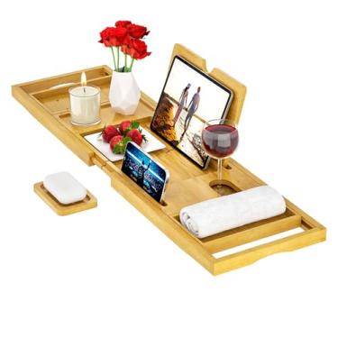 Imagem de Bandeja de banheira premium – bandeja de banho expansível – bandeja de banheiro ajustável para banheira – mesa de banheira luxuosa – Presentes exclusivos para aquecer a casa nova…