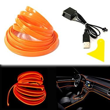 Imagem de Mvthenxi Luz interior de carro laranja de fio EL de 5 m, alimentada por USB, faixa de luz flexível dobrável de 6 mm, adequada para decoração de painel/porta/painel de instrumentos