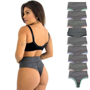 Imagem de Kit 9 Calcinhas Fio Duplo Invisivel e Cós Alto Tapa Barriga - Rupee, M