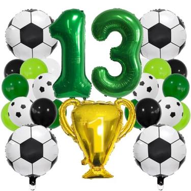 Imagem de Balão esportivo verde 13 anos, decoração esportiva de 13 anos, troféu de futebol 13 balões, decoração de festa de 13 anos de futebol, perfeito para festas temáticas, kits de balões de 13 anos
