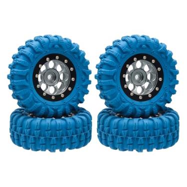 Imagem de GOUPRC Conjunto de pneus de roda de 3,3 cm, aro de alumínio Beadlock Rim Swamp Claw Mud Terrain Dragon Claw Tread Pattern Pneus para SCX24 TRX4M 1/18 1/24 Upgrade RC Crawler Car Titanium Black