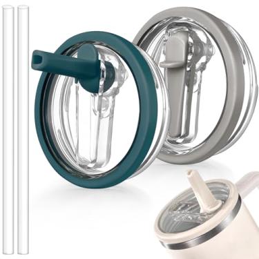 Imagem de ANTAND Pacote com 2 tampas de substituição com canudo flip para copo Stanley de 1,134 g, sem derramamento de 1,134 g, tampa flip à prova de derramamento para tampas Stanley, capas reutilizáveis para