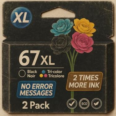 Imagem de Cartuchos de tinta de substituição para HP 67 XL Combo Pack. Funciona com HP Envy 6000 6055 6055e 6400e 6455e 6458e, DeskJet 2742e 2752e 2755e, Envy Pro 6455 6458, preto e tricolor, alto rendimento