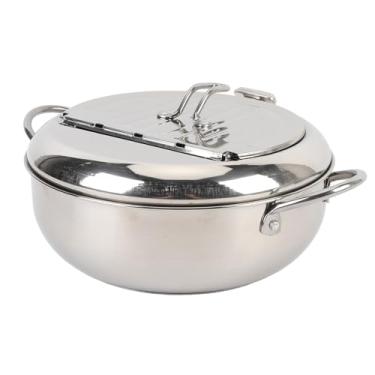 Imagem de Aramox Panela de Fritadeira de Aço Inoxidável, Condução Rápida de Calor Com Tampa de Termômetro e Escorredor de óleo, para Tempura de Frango de Batata e Muito Mais (24cm)