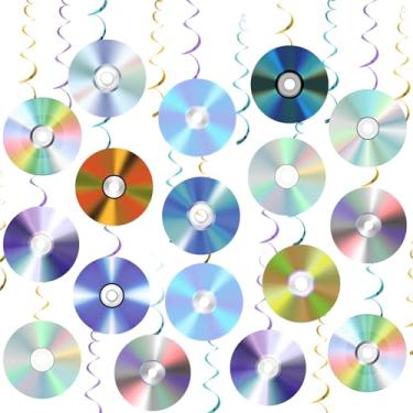 Imagem de Decorações de festa Y2k: 24 peças CD 90s 2000 redemoinhos pendurados Y2k decorações de aniversário CD música tema retrô serpentinas de teto para decoração dos anos 90 anos 2000