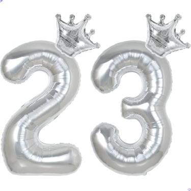 Imagem de 23 números de balões de 101,6 cm para decorações de aniversário de 23 anos para homens e mulheres, decoração de aniversário de 23 anos de Mylar gigante para ele e ela