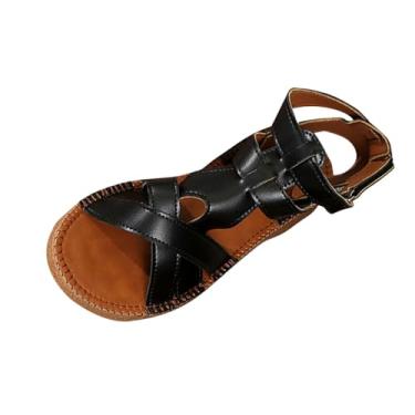 Imagem de Sandálias femininas primavera verão moda casual cor sólida versátil bico aberto aberto ao ar livre praia para uso diário, Preto, 35