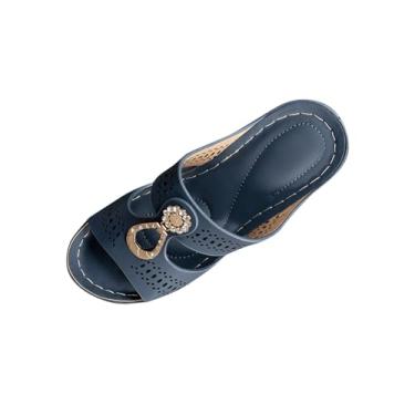 Imagem de Chinelo feminino com bico aberto, bico aberto, plataforma grossa, sandálias deslizantes casuais primavera praia, Azul royal, 35