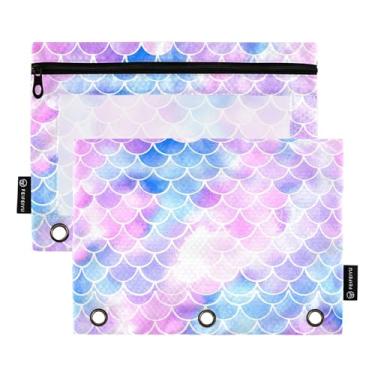 Imagem de GAIGEO Bolsa para lápis, 3 anéis, escamas de sereia, sacos de lápis de aquarela com zíper, fichários escolares, bolsos transparentes, caneta, 25 x 18 cm, 2 pacotes