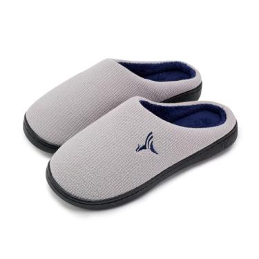 Imagem de Chinelos masculinos de espuma viscoelástica com forro de malha antiderrapante para uso interno e externo, 9906 cinza/azul-marinho, 7-8 Women/6-7 Men