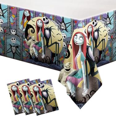 Imagem de Eqpx Toalha de mesa descartável Nightmare Christmas com 2 peças, artigos de festa de aniversário e decorações retangulares para crianças, meninos, chás de bebê, 187 x 106 cm, pacote com 2