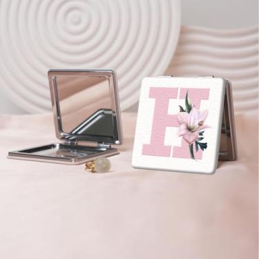 Imagem de Espelho de maquiagem portátil estilo carta minimalista, mini espelho de maquiagem portátil dobrável, espelho de bolso flip de dupla face com ampliação, adequado para todos em várias ocasiões