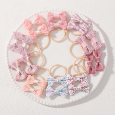 Imagem de 20 peças de laços de cabelo com laços, pequenos elásticos de 4 cm, suportes de rabo de cavalo, tecido macio, laço de flor, faixas de cabelo de borracha para mulheres jovens (20 peças)
