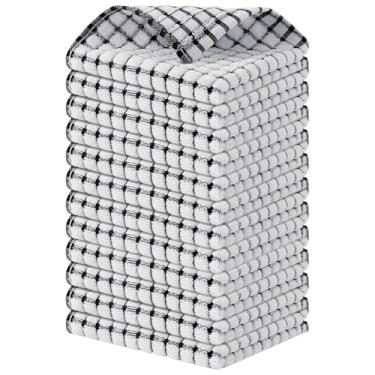 Imagem de Kitinjoy Pacote com 12 panos de prato de cozinha felpudos de algodão, 30,5 x 30,5 cm, panos de prato super macios e absorventes, panos de prato de secagem rápida para lavar pratos, preto