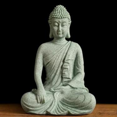 Imagem de FENNYYAR Ornamento de estátua de Buda espírito zen, budismo, 11 cm, decoração de sala de estar com escultura