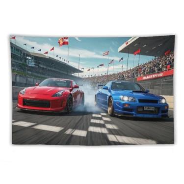 Imagem de HouLaiZhe JDM Tapeçaria de carro Japão Jdm 350z Vs R34 corrida para pendurar na parede quarto decoração de casa tapeçarias estética piquenique decoração de parede arte de parede para dormitório sala