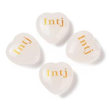 Imagem de Estatuetas MBTI de cristal de quartzo natural com gravação de coração estátuas com cristais de cura para decoração de mesa de escritório em casa, 30 x 30 x 12,5 ~ 13 mm