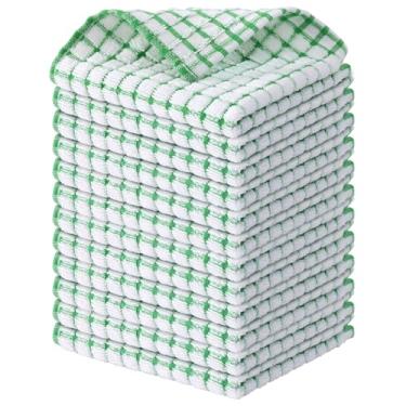 Imagem de Kitinjoy Pacote com 12 panos de prato de cozinha felpudos de algodão, 30,5 x 30,5 cm, panos de prato super macios e absorventes, panos de prato de secagem rápida para lavar pratos, verde