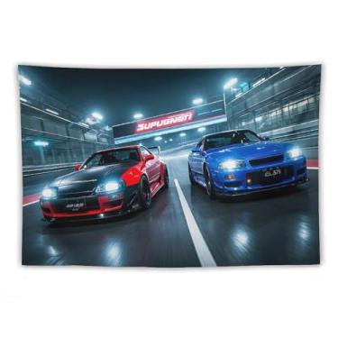 Imagem de HouLaiZhe JDM Tapeçaria de carro Sup Vs R32 Sprint Jdm carro pendurado na parede quarto decoração de casa tapeçarias estética piquenique decoração de parede arte de parede para dormitório sala de