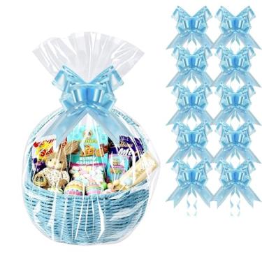 Imagem de PigPotParty Pacote com 10 sacos de celofane com 10 laços, embalagem de celofane de 40,6 cm x 61 cm para cestas de presente, sacos de presente de plástico transparente resistente a rasgos para chá de