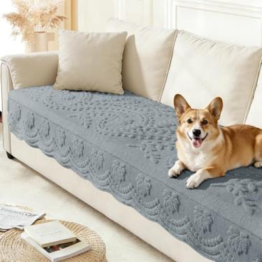 Imagem de Arfntevss Capa de sofá para cães, boho, lavável, de pelúcia, para 3 almofadas, para sofá felpudo, 3 lugares, antiderrapante, protetor de móveis (cinza de pelúcia, 90 cm x 180 cm)