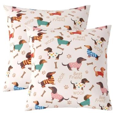 Imagem de Capas de almofada fofas de dachshund, capas de almofada de corpo longo de cachorrinho de desenho animado 45,72 cm x 45,72 cm para carro, trailer, acampamento, escritório, pegada de cachorro, silhueta