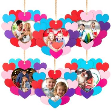 Imagem de Thyle 12 peças de porta-retratos de madeira DIY para Dia dos Namorados, kit de artesanato de madeira com cordas de pendurar para o Dia dos Namorados, aniversário, casamento, artesanato, kit de