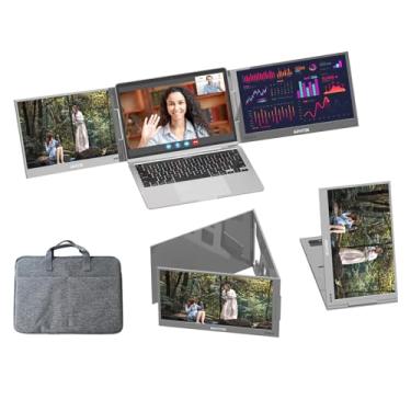 Imagem de Arvitek Monitor triplo de 15,6 polegadas para laptop, extensor de tela portátil USB-C 1080p com suporte ajustável para laptop de 11 a 16 polegadas (Mac, Windows, Android)