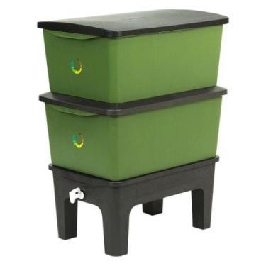 Imagem de Composteira Humi 90L + Kit Compostagem Plus, Preta/Verde Tampa Preta