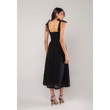 Imagem de Vestido Alfaiataria Midi Com Alças Largas e Amarração Preto Salvatore,