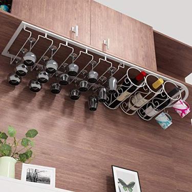 Imagem de Prateleira para copos de vinho e suporte de garrafa, suporte de copos de vinho pendurado sob o armário, rack de vinho de ferro moderno (ouro/branco/preto/bronze)