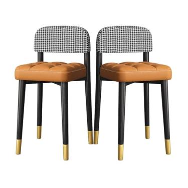 Imagem de AkosOL Conjunto de 2 cadeiras de jantar com encosto baixo, cadeiras quadradas estofadas para mesa de ilha, cadeira de sala de jantar, cadeiras de sala de estar, sem braço, xadrez + laranja/a