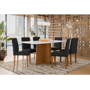 Imagem de Mesa de Jantar Ambiente Anitta 160x90 cm com Vidro Ype Off White e 6 Cadeiras Ana Ype Veludo Preto - New Ceval