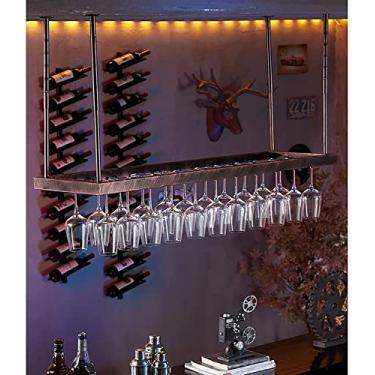 Imagem de Rack de vinho de metal, altura ajustável, suporte de taça de vinho de ferro, suporte de pendurar para copos de vinho montado no teto, para bares, restaurantes, cozinhas (tamanho: 80 cm) (120 cm) ()