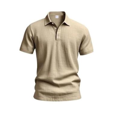 Imagem de Camisa Polo Casual Masculina De Linho Com Manga Curta E Gola Dobrada R