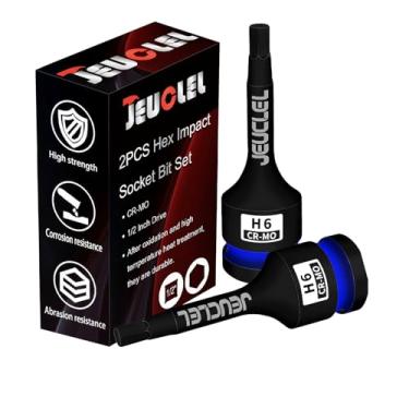 Imagem de JEUCLEL 2 peças de soquete hexagonal de 6 mm, soquete Allen de acionamento de impacto H6 de 1/2 polegada, adaptador de chave de fenda hexagonal com alongamento de aço Cr-Mo para chaves catracas