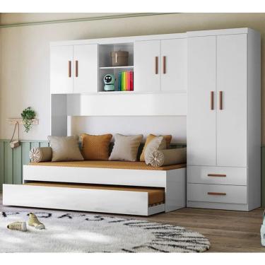 Imagem de Quarto Completo Modulado Guarda Roupa 2 Portas Modulo Aereo Bicama Nature/branco - Peternella
