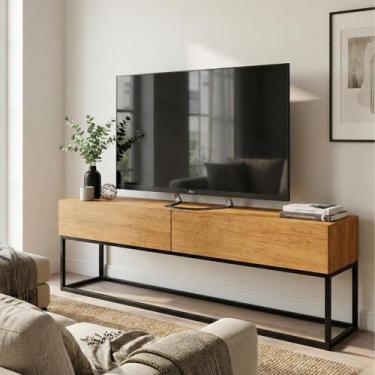 Imagem de Rack Eros 140cm Base Metálica Estido Industrial Com Gavetas Cor:Natura