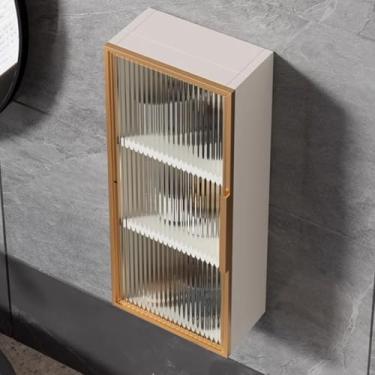 Imagem de Armários de parede elegantes com portas de vidro – Armazenamento versátil de cozinha e banheiro, armário de remédios montado na parede, organizador de banheiro para escritório e sala de jantar.