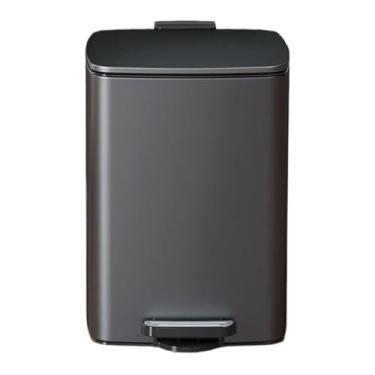 Imagem de Lixeira de aço inoxidável escovado de 20/30 litros, lixeira de pedal quadrado com tampa e baldes internos, lata de lixo com degrau de aço mãos livres para cesto de lixo de escritório doméstico (preto