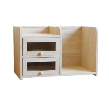 Imagem de Armário de arquivo pequena estante de mesa de madeira, organizador de escritório com 2 gavetas, prateleira de exibição de armazenamento de arquivos de mesa, para escritório, casa, escola, suporte de