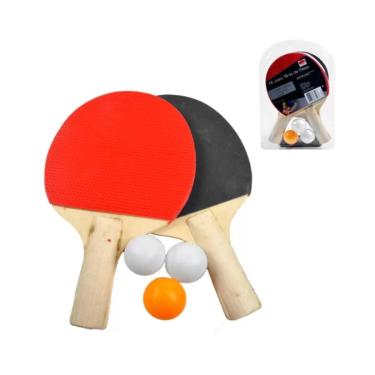 Imagem de Kit Ping Pong Tênis De Mesa 2 Raquetes Madeira E 3 Bolinhas