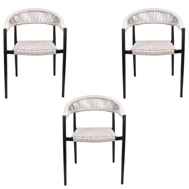 Imagem de Kit 3 Cadeiras Área Externa de Alumínio Carmy com Corda Naútica Preto/Amêndoa G56 - Gran Belo