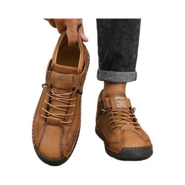 Imagem de Tênis Casual Retrô Masculino De Couro Com Fecho De tiras autocolantes 