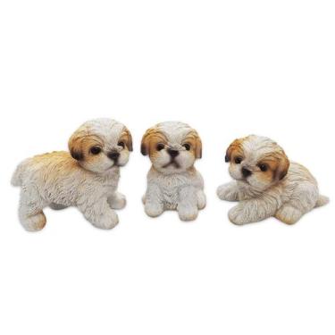 Imagem de Enfeite Trio de Cachorros Shih tzu Detalhados em Resina 7 cm - Youbai
