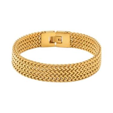Imagem de Pulseira Masculina De Aço Inoxidável Banhada a Ouro Com Corrente Larga