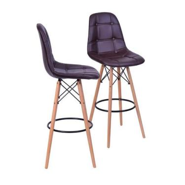 Imagem de Kit 02 Banquetas Boxbit Dkr Eames Botonê Café Madeira